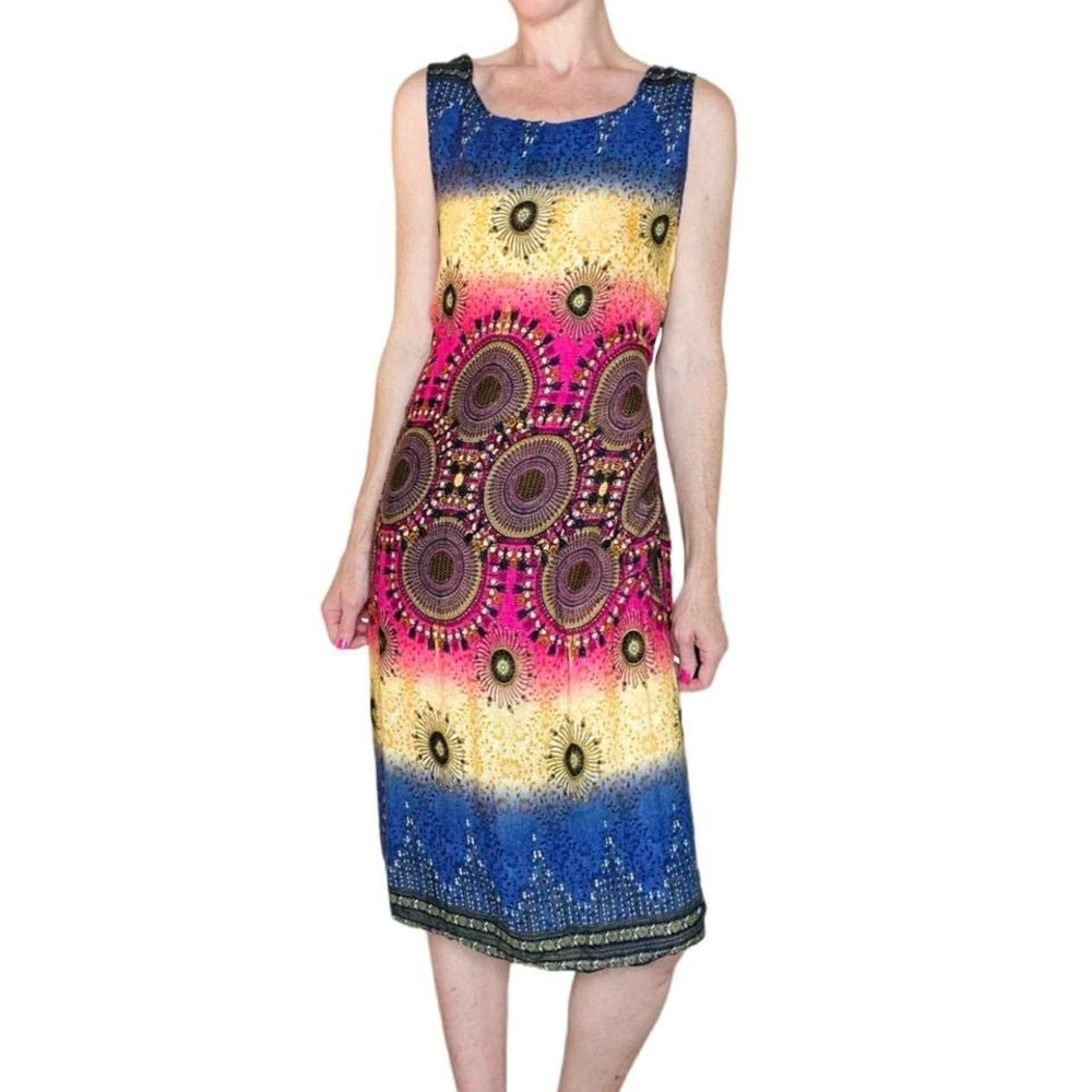 Vintage Island Expressions Colorful Hippie Abstract Beach Swim Knee-Length Dress